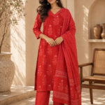 Aabha Red Handwork Suit Set with Dupatta