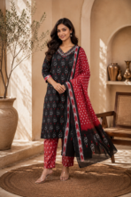 Gulnaar Black Embroidered Kurta Pant Dupatta Set for Women