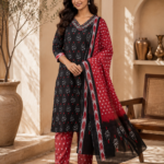 Gulnaar Black Embroidered Kurta Pant Dupatta Set for Women