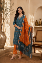 Gulnaar Green Embroidered Kurta Pant Dupatta Set for Women