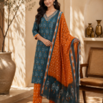 Gulnaar Green Embroidered Kurta Pant Dupatta Set for Women