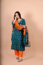 Gulnaar Green Embroidered Kurta Pant Dupatta Set for Women
