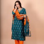 Gulnaar Green Embroidered Kurta Pant Dupatta Set for Women
