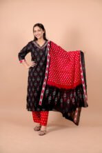 Gulnaar Black Embroidered Kurta Pant Dupatta Set for Women