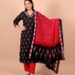 Gulnaar Black Embroidered Kurta Pant Dupatta Set for Women