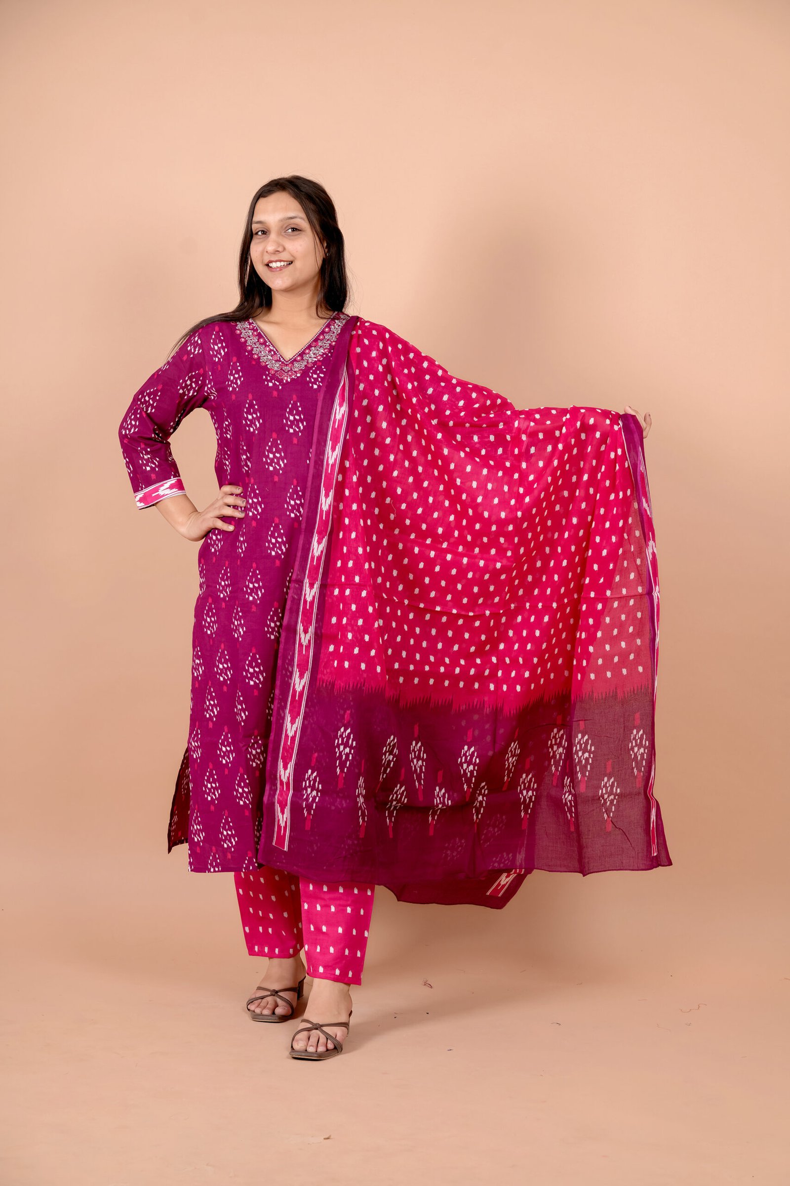 DSC03936 Gulnaar Wine Embroidered Kurta Pant Dupatta Set for Women - Image 1