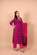 Gulnaar Wine Embroidered Kurta Pant Dupatta Set for Women - Image 2