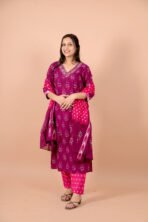 Gulnaar Wine Embroidered Kurta Pant Dupatta Set for Women - Image 3