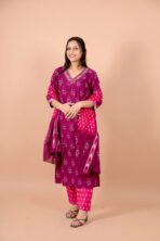 Gulnaar Wine Embroidered Kurta Pant Dupatta Set for Women - Image 3