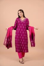 Gulnaar Wine Embroidered Kurta Pant Dupatta Set for Women - Image 5