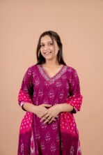 Gulnaar Wine Embroidered Kurta Pant Dupatta Set for Women - Image 6