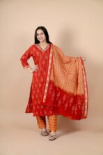 Gulnaar Rust Orange Embroidered Kurta Pant Dupatta Set for Women