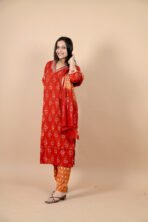 Gulnaar Rust Orange Embroidered Kurta Pant Dupatta Set for Women - Image 3