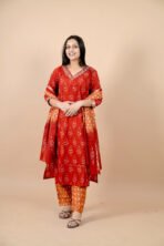 Gulnaar Rust Orange Embroidered Kurta Pant Dupatta Set for Women - Image 4