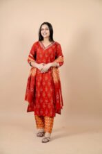 Gulnaar Rust Orange Embroidered Kurta Pant Dupatta Set for Women - Image 4