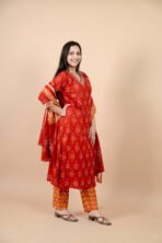Gulnaar Rust Orange Embroidered Kurta Pant Dupatta Set for Women - Image 2