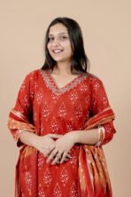 Gulnaar Rust Orange Embroidered Kurta Pant Dupatta Set for Women - Image 5