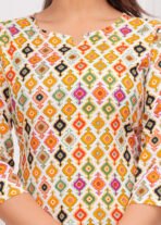Rexxica Women Cotton White Ethnic Cherokee Printed Short Kurti - Image 4
