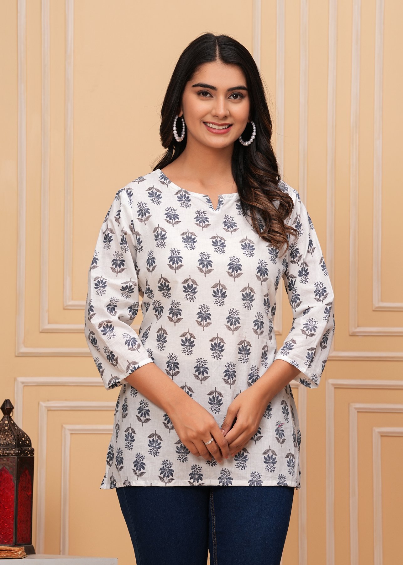 Rexxica-White-Blue-SK-02-1.jpg Trendy Short Kurti for Effortless Style - Image 1