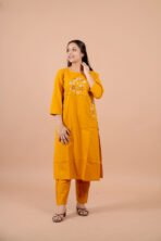 Aarohi Musterd Yellow Embroidered Kurta Set