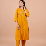Aarohi Musterd Yellow Embroidered Kurta Set