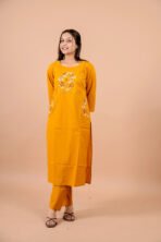 Aarohi Musterd Yellow Embroidered Kurta Set - Image 3
