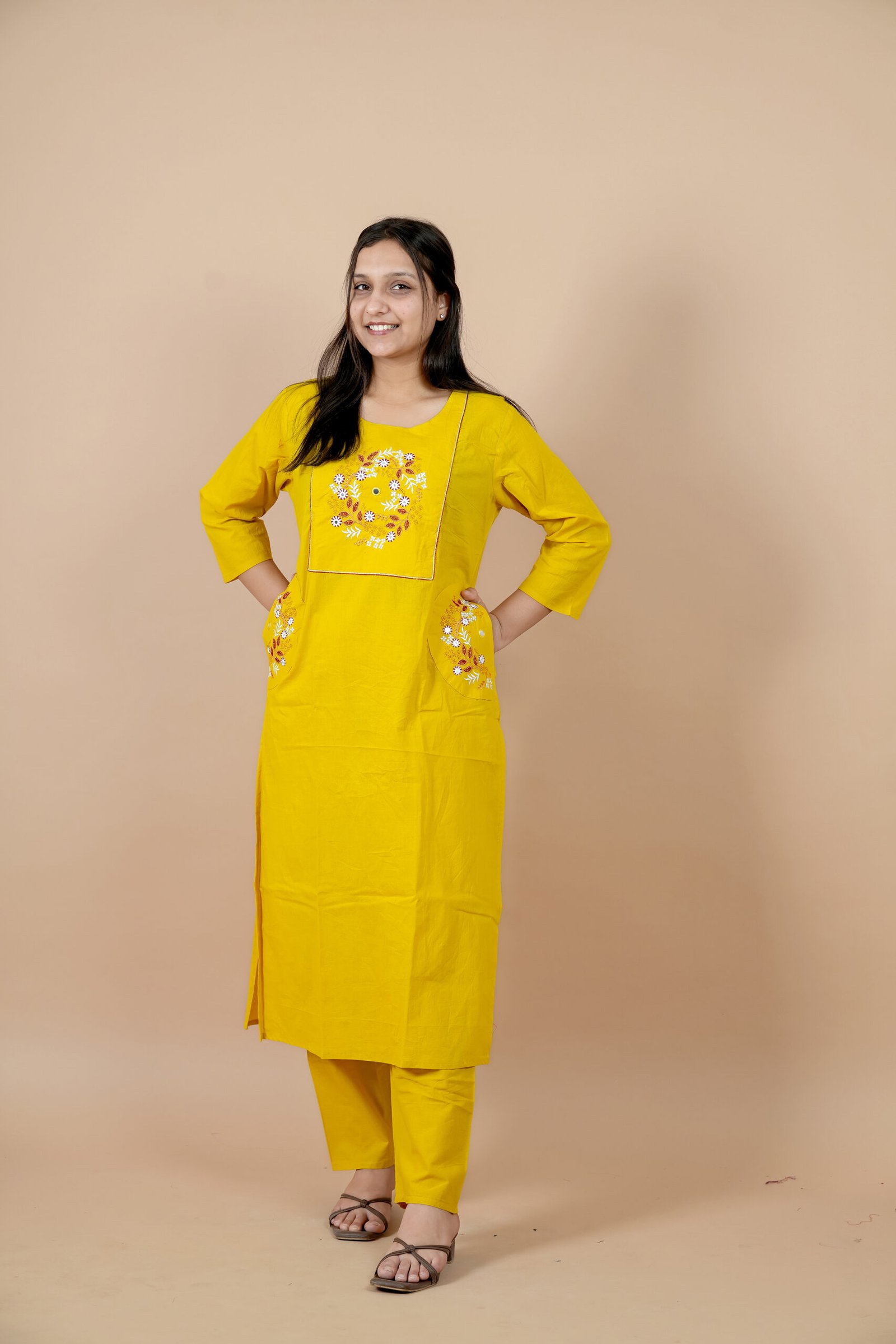 2 PCS YELLOW 1 Aarohi Yellow Embroidered Kurta Set - Image 1
