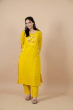 Aarohi Yellow Embroidered Kurta Set - Image 3