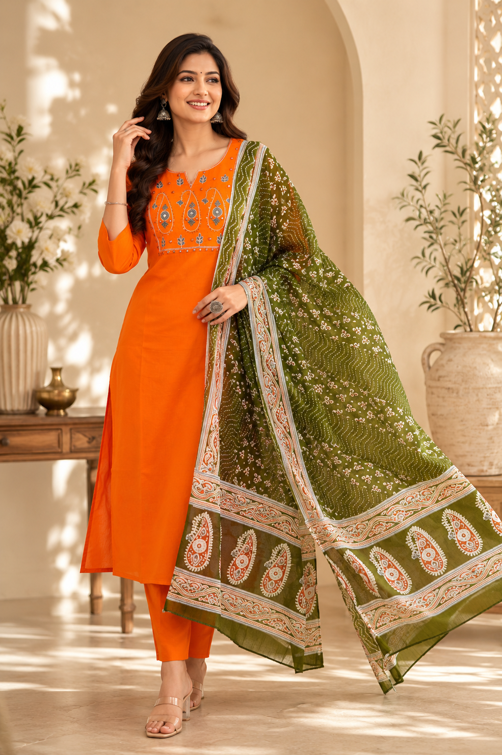 ChatGPT Image Jun 15, 2026, 02_37_59 PM Noor Orange Embroidered Cotton Suit Set with Dupatta - Image 1