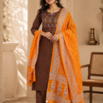 The Noor Terra Gold Embroidered Cotton Suit Set