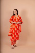 Meher Orange Hand Worked Cotton Suit Set with Dupatta - Image 2