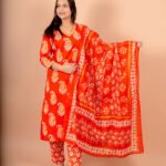 Meher Orange Hand Worked Cotton Suit Set with Dupatta