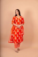 Meher Orange Hand Worked Cotton Suit Set with Dupatta - Image 4