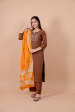 The Noor Terra Gold Embroidered Cotton Suit Set