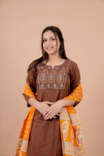 The Noor Terra Gold Embroidered Cotton Suit Set - Image 3
