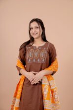 The Noor Terra Gold Embroidered Cotton Suit Set - Image 3