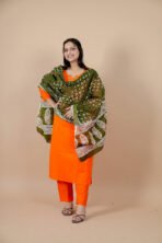 Noor Orange Embroidered Cotton Suit Set with Dupatta - Image 2