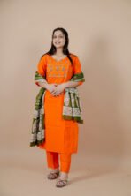 Noor Orange Embroidered Cotton Suit Set with Dupatta - Image 5