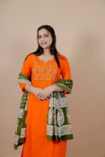 Noor Orange Embroidered Cotton Suit Set with Dupatta - Image 4