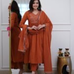 Noor Rust Orange Embroidered Suit Set with Dupatta