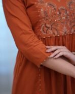 Noor Rust Orange Embroidered Suit Set with Dupatta - Image 2