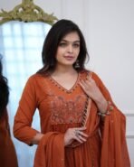 Noor Rust Orange Embroidered Suit Set with Dupatta - Image 5