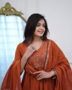 Noor Rust Orange Embroidered Suit Set with Dupatta - Image 6