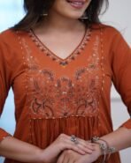 Noor Rust Orange Embroidered Suit Set with Dupatta - Image 3